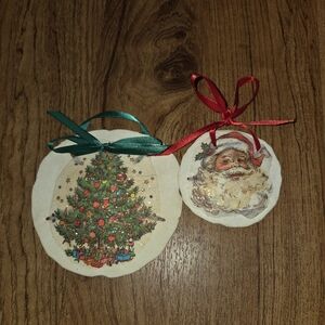 Vintage Handmade Sand Dollar Ornaments 1988 Christmas Tree Tetro Santa